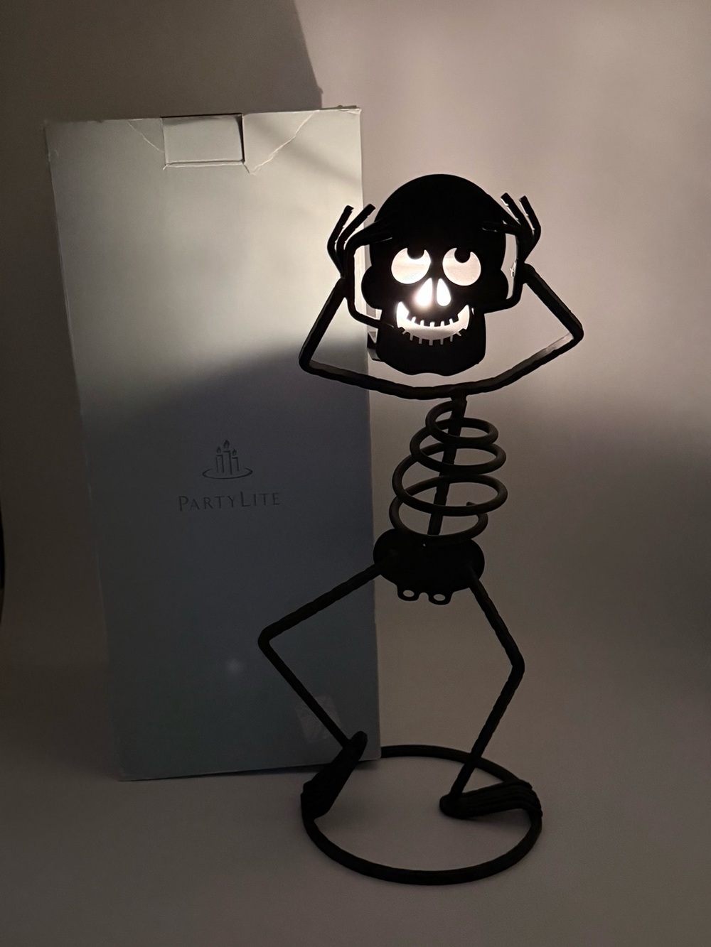 Vtg. PARTYLIGHT Halloween Mr. Bones Metal Skeleton Votive Candle Holder 15”